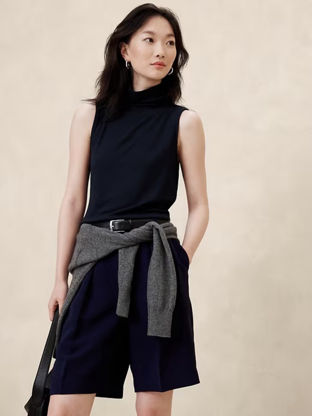 NWT Banana Republic Soft Luxe Preppy Navy Turtleneck Sleeveless Tank Top Size L